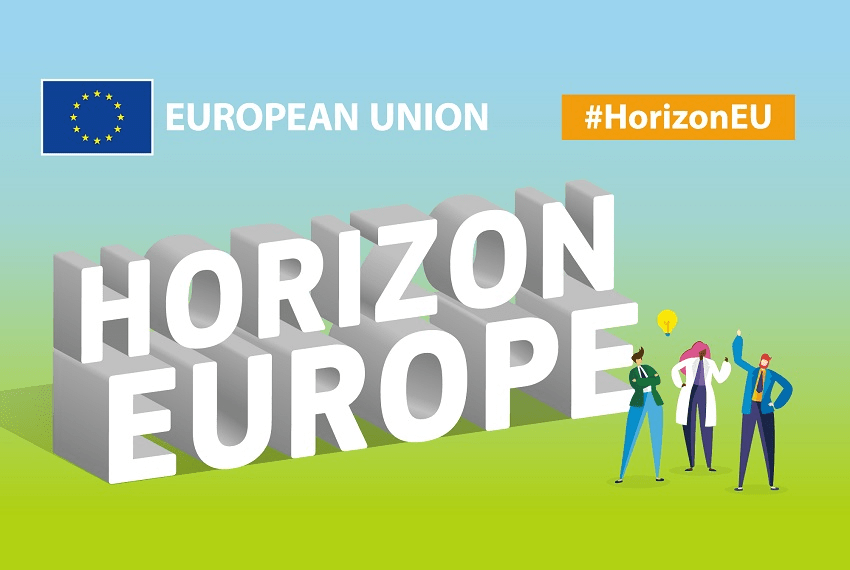 Grafika z napisem Horyzont Europa w języku angielskim