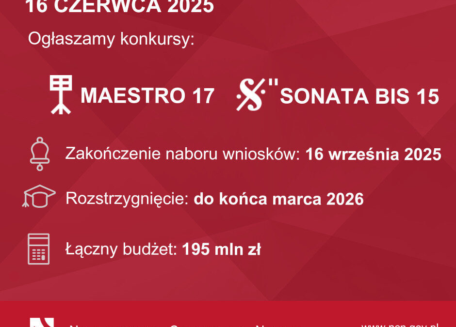 NCN: Konkurs MAESTRO 17 otwarty – czas na zgłoszenia do 16 września 2025 r.