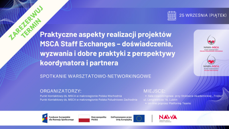 MSCA: Warsztaty i networking dla beneficjentów Staff Exchanges – 25 września 2026 r.