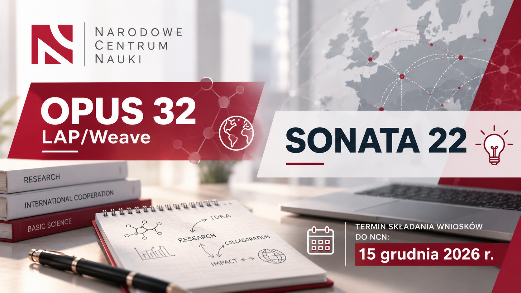 NCN: OPUS 32 LAP/Weave i SONATA 22 – nabór wniosków do 15 grudnia 2026 r.